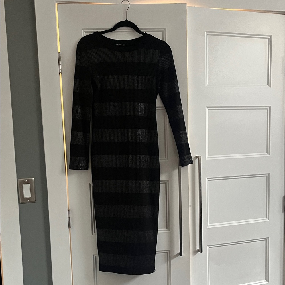 NORM Black and Gray Striped Long Sleeve Dress size small EURO 36